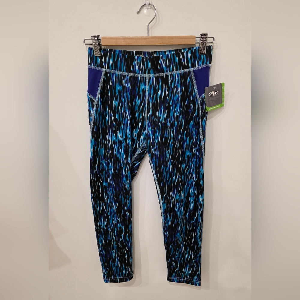 NWT Athletic Works Blue and Black Leggings Capri for Active Comfort  S